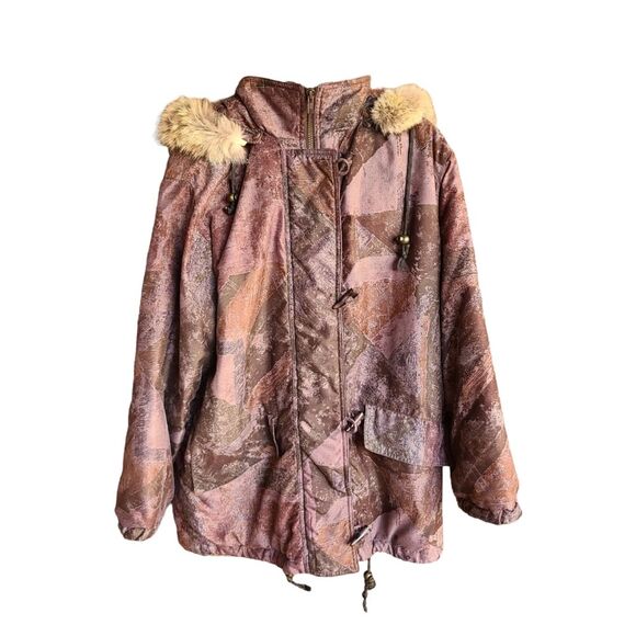 Vintage Other - IZZI 90s Earth Tone Fox Fur Hooded Puffer Coat